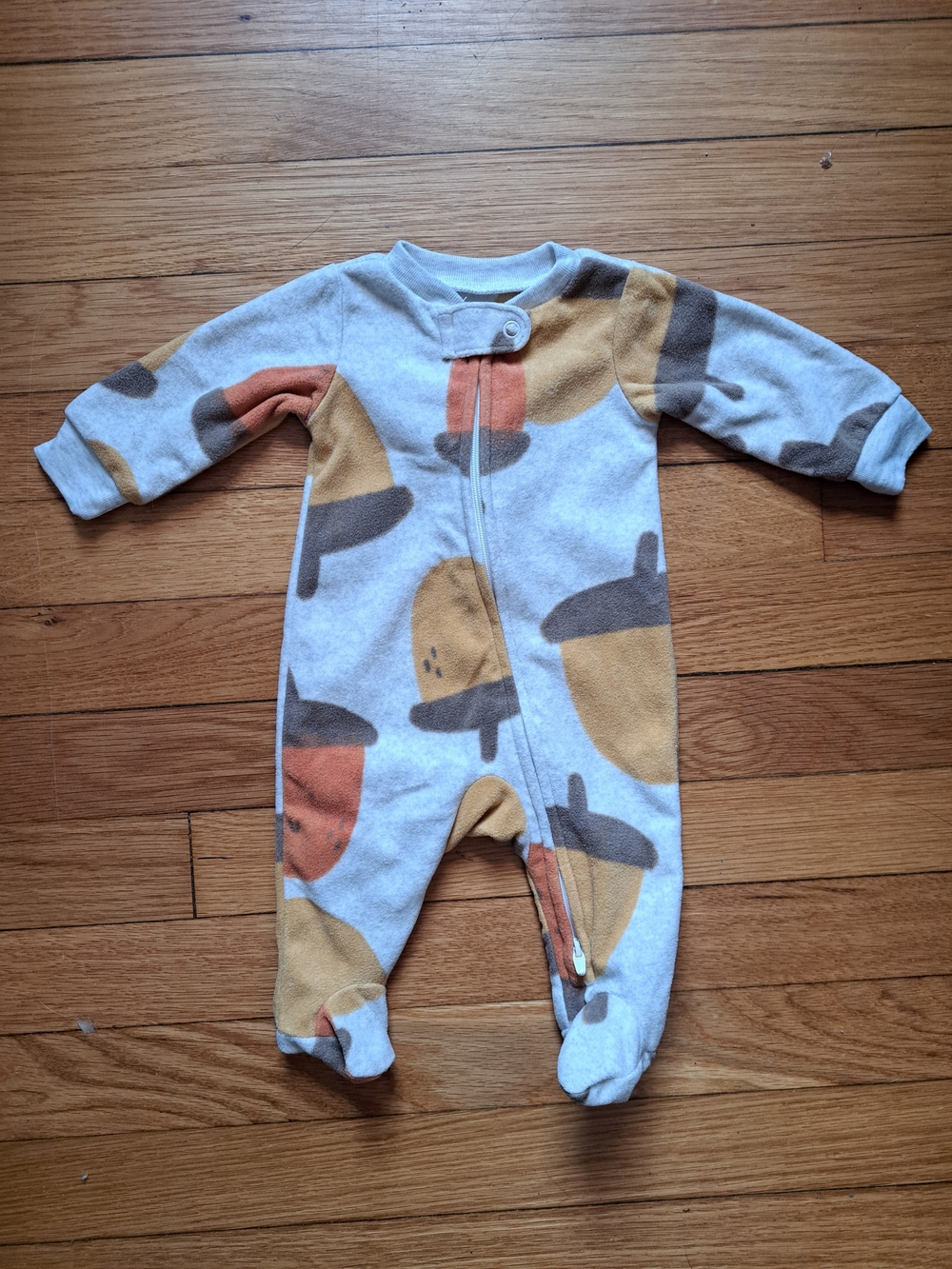 Carter's Acorn-Print Fleece Footed One-Piece in Cream, Tan & Orange